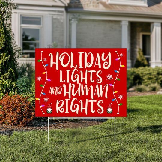 Discover Holiday Lights and Human Rights Yard Sign, Anti Trump Christmas Yard Sign, Rejoice in the Birth Woke Jesus Sign,FDT Political Christmas Sign