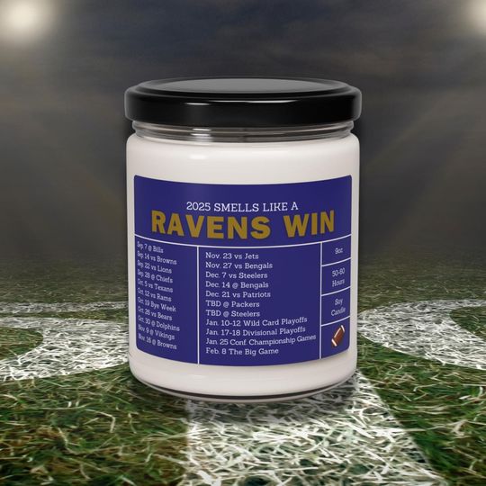Discover Baltimore Ravens 2025 Football Schedule Candle | Father's Day Present, Gift for Him, Sports Candle, Lucky Gameday Candle