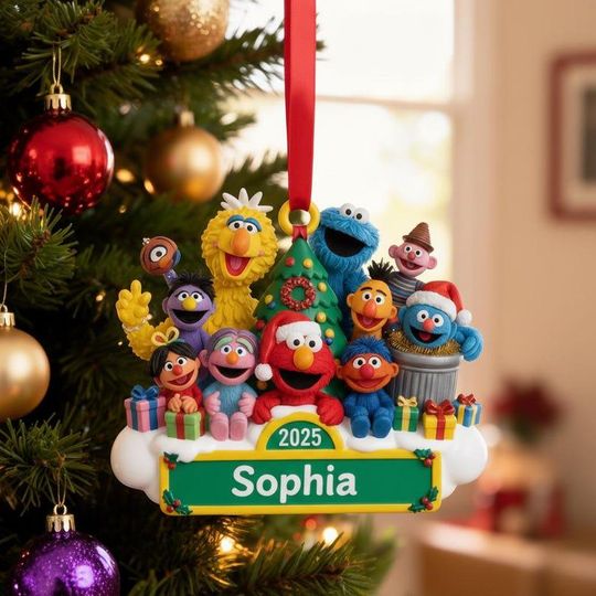 Personalized Sesame Street Ornament 2025, 2D Flat Christmas Tree Decor, Elmo Ornament, Sesame Street Ornament