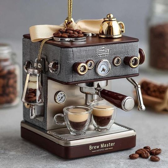 Discover Mini Espresso Machine 2D FLAT ORNAMENT, Vintage Coffee Maker Diorama, Barista Gift, Holiday Kitchen Decor For Coffee Lovers