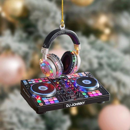 Discover Personalized DJ Ornament with Headphones, Custom Music Lover Christmas Decoration, DJ Mixer Gift for Men and Women, 2D Flat ornament