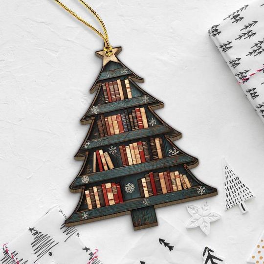 Discover 1 Layer Wood Book Tree Christmas 2025 Ornament Personalized: Book Lover Gift, Christmas Book Tree Wood Ornament,Christmas Tree Book Gift