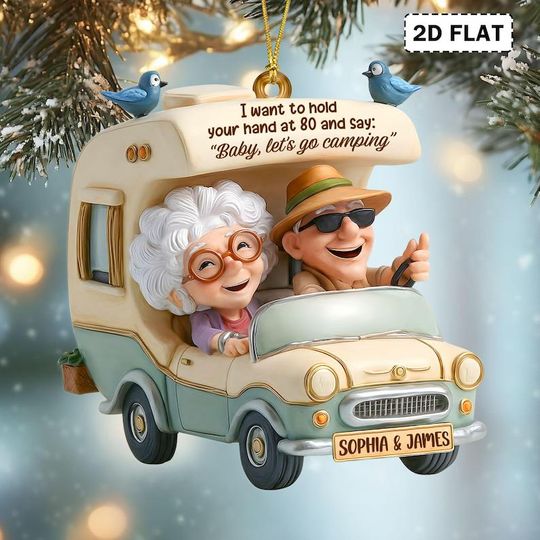 Discover Personalized Old Couple Camping Ornament, RV Camper Christmas Ornament, Funny Senior Couple Holiday Gift, Ornament For Husband And Wife