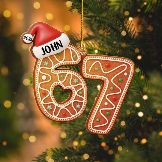 Discover Personalized 67 Ornament, Custom Six Seven Slang, Funny Gen Z Gift, 2025 Christmas, Teenager Gingerbread Decor, Boy Keepsake, Name Ornament