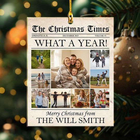Discover Personalized What A Year Ornament, Custom Photo Collage Newspaper, Family Year In Review, The Christmas Times, Christmas 2025 Xmas Gift