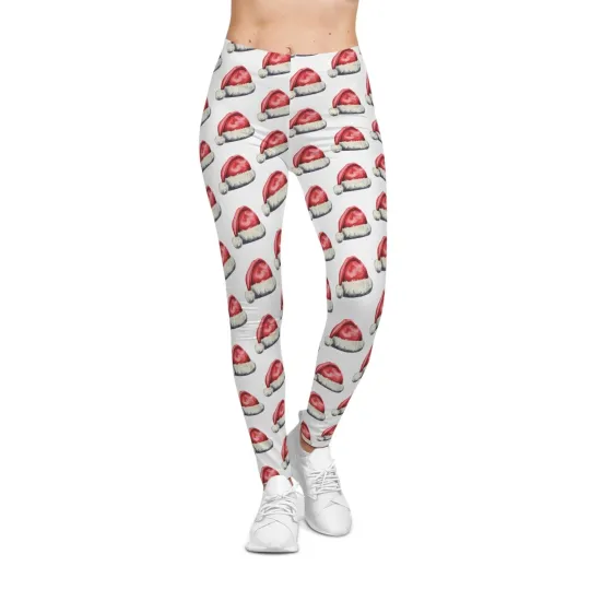 Discover Santa Hat Christmas Leggings, Women's Holiday Activewear, Festive Loungewear