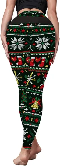 Discover Women's Christmas Knit Leggings with Santa Belt Print, High Waist Yoga Pants