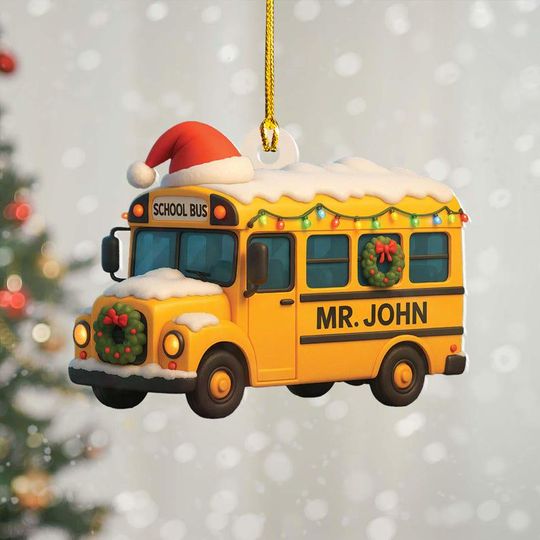 Discover Personalized Flat 2D School Bus Ornament: Custom Teacher, Driver Appreciation Gift
