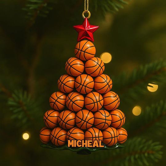 Discover Personalized Basketball Christmas Tree Ornament, Basketball Hoop Christmas 2D Flat Ornament, Basketball Dad Custom name Ornament,Baseketball