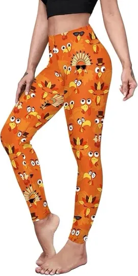 Funny Turkey Thanksgiving Leggings for Women Fall Yoga Pants High Waist Stretchy
