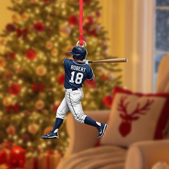 Discover Personalized Baseball Player Christmas Ornament  Custom Name and Number Sports Gift