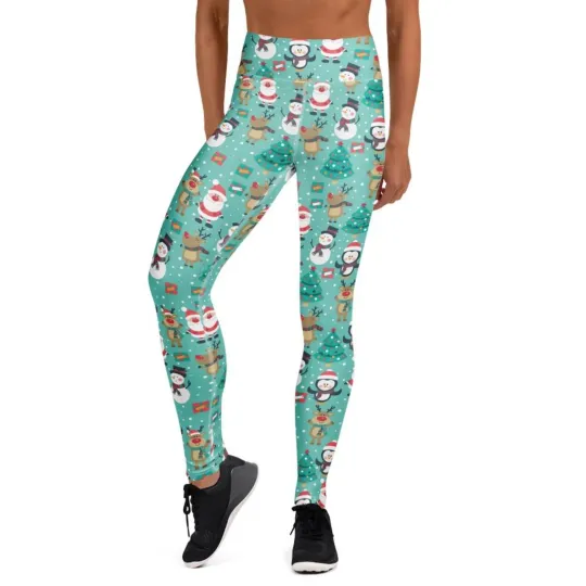 Christmas Yoga Leggings Santa Penguin Snowman Reindeer Pattern Ultra Soft