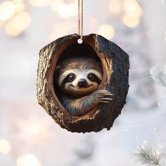 Discover Sloth 2D Flat Ornament, Sloth Rearview Mirror Car Accessories, Sloth Christmas Ornament, Sloth Ornament, Holiday Gift for Sloth Lover