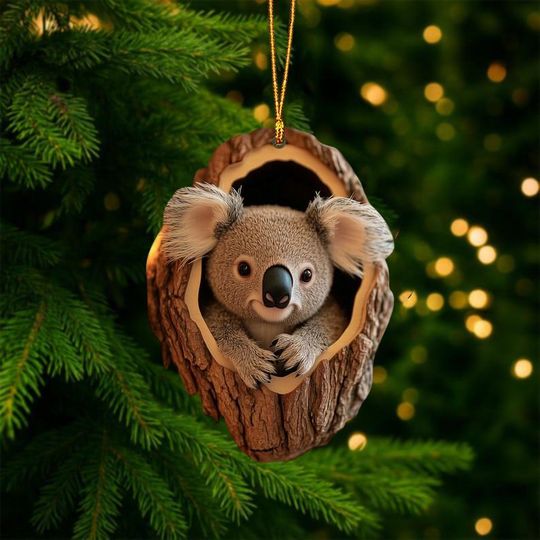 Discover Koala 2D Flat Ornament, Koala Rearview Mirror Car Accessories, Koala Christmas Ornament, Xmas Gift for Koala Lover, Animal Lover