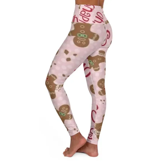 Pink Gingerbread Christmas Leggings Holiday Yoga Pants