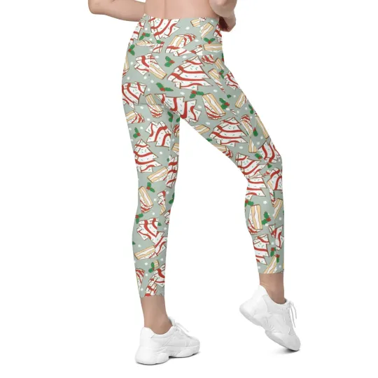 Discover Cute Christmas Cake Tree Pattern Cropped Leggings Holiday Capris Pants
