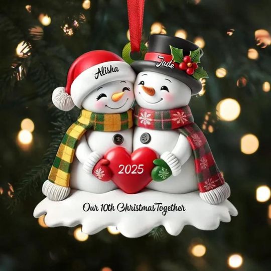 Personalized Heart Snowman couple Ornament  Custom Christmas Gift for Boyfriend/Girlfriend, 2025 First Christmas Together