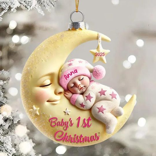 Discover Personalized Baby On Moon Baby First Christmas Gift Personalized Acrylic Ornament.Moon Acrylic Keepsake,Christmas Gift 2025 For Newborn