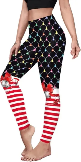 Discover Christmas Lights Leggings for Women – Holiday Candy Stripe Yoga Pants
