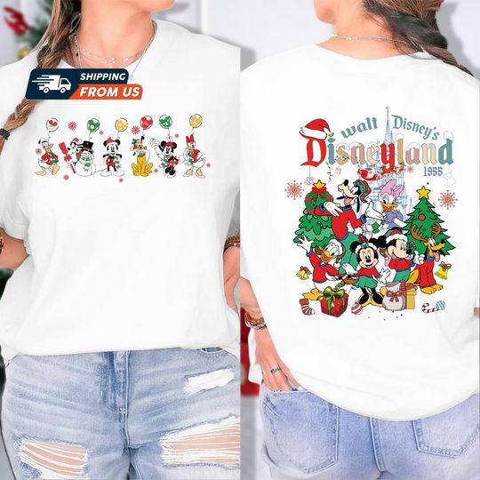 Discover Double Sided Mickey and Friends Christmas T-Shirt, Disneyland Holiday T-Shirt, Family Christmas T-Shirt