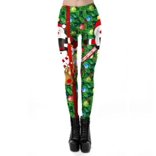 Women’s Christmas Yoga Pants High Waist Funny Santa Snowflake Leggings