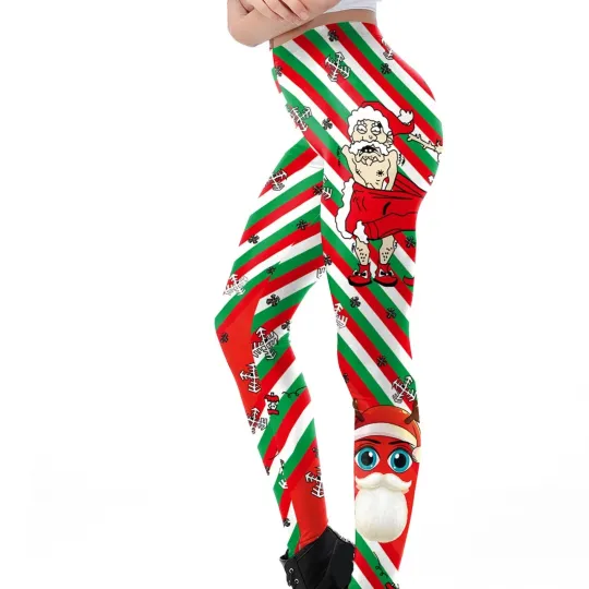 Women's Xmas Yoga Pants Deer Snowflake Print High Waisted Workout Legging