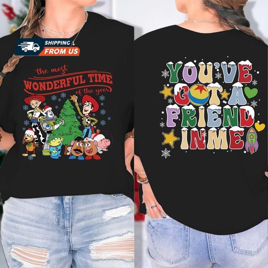 Discover Disney Pixar Toy Story Double Sided Christmas T-Shirt, Mickey Very Merry Xmas Shirt, Disney Family Christmas