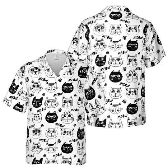 Discover Cat Meow Hawaiian Shirt with Funny Tropical Print for Men and Women