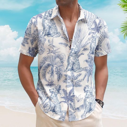 Custom Hawaiian Shirt for Men, Women, and Dog Lovers with Toile de Jouy Dog Breed Prints