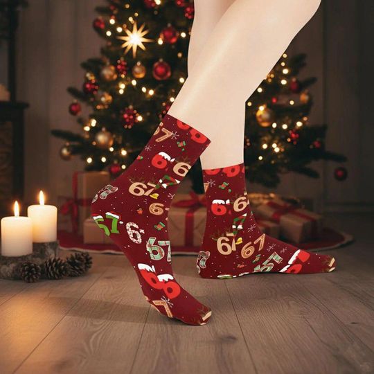 Discover Six Seven Meme Christmas Socks, Funny 6 7 Hot Number, Trendy Viral 67 Socks for Teens & Gen Z, Holiday Novelty Gift Socks