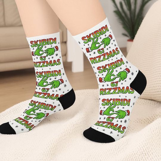 Discover Skibidi Rizzmas 67 Funny Christmas Socks  Meme Holiday Socks, Skibidi Rizz Trend Gift, Cool Xmas Sock Gift for Teens, Boys, Girls