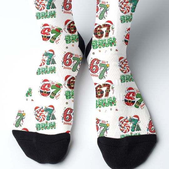 Discover Trending 67 Six Seven Socks, Funny Christmas Sock Gift, Trendy Viral Black 67 Socks, Minimal Streetwear Style, Unique Christmas Gift Idea