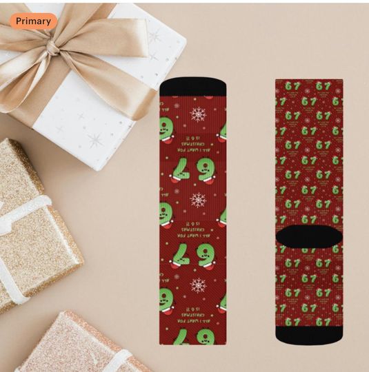 Discover Christmas Hosting 6 7 Socks  Six Seven Meme Socks, Gag Gift Socks, Holiday Party Secret Santa Viral Trend Gift for Kids & Teens