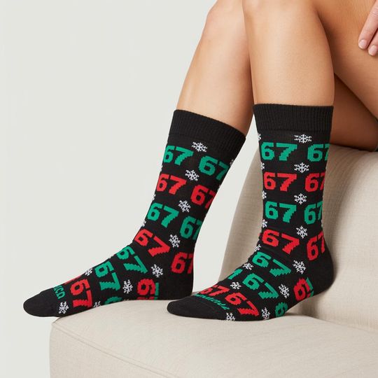 Discover Six Seven 6-7 Fun Meme Tik Tok Gen Alpha Unisex Socks, Trendy Funny Socks for Men and Women, 6 7 socks, Six Seven socks, Christmas Gift.