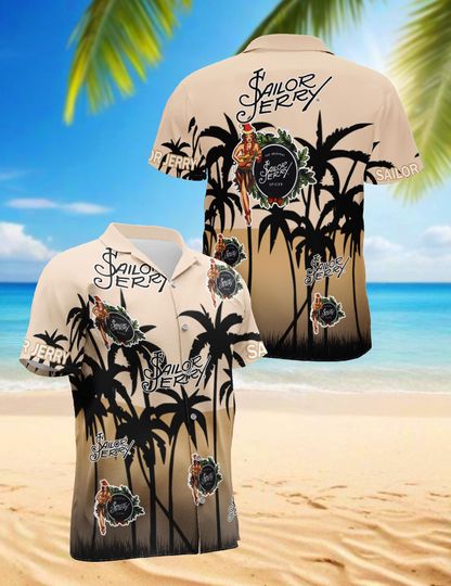 Discover Sailor Jerry Hawaiian Shirt, Unisex Tropical Aloha Shirt for Men and Women, Short-Sleeve Summer Button Up Shirt, Vacation Beach Shirt