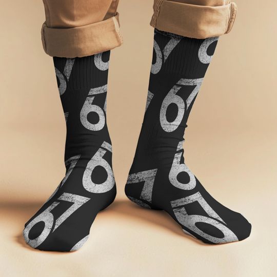 Discover 67 Meme Socks - Funny Six Seven Viral Design Gift for Gen Alpha Birthday Christmas Novelty Crew Socks