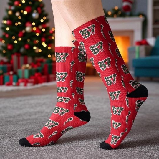 Discover Six Seven Socks, Funny Christmas 6 7 Gift, Vibrant Patterned Socks, Stocking Stuffer Gift, Holiday Cheer, Patchwork 67 Socks Gift