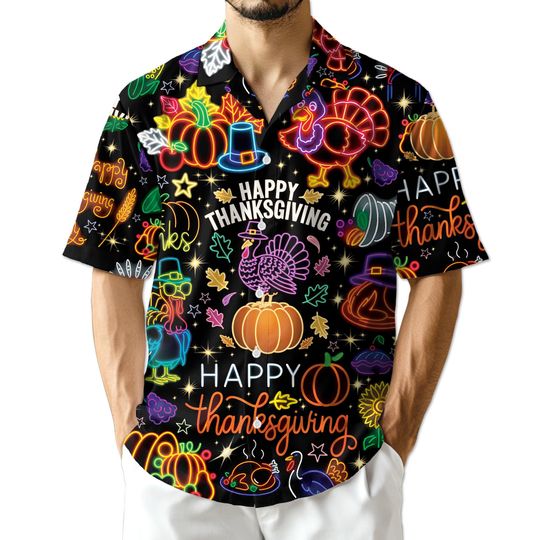 Discover Neon Thanksgiving Hawaiian Shirt, Funny Turkeys Aloha Shirt for Men & Women, Tropical Holiday Beach Shirt, Unique Thanksgiving Apparel