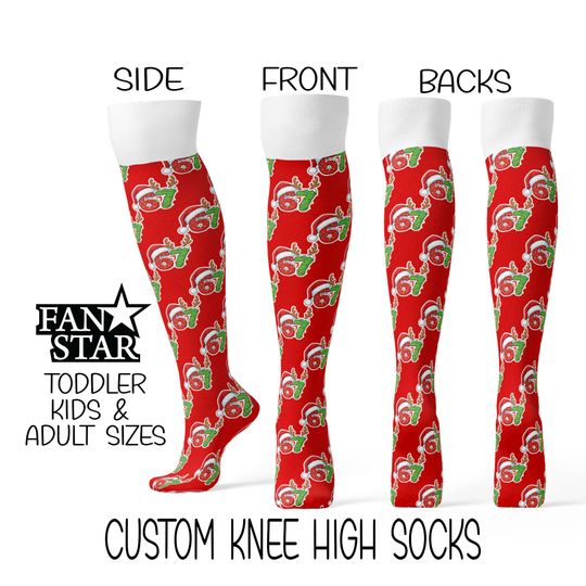 Discover Custom 67 Six Seven Christmas Athletic Ribbed Knee High Socks, Great for Sports!