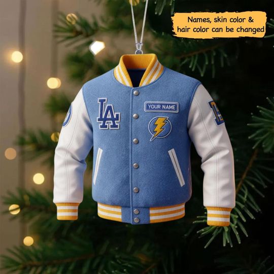 Discover Personalized Los Angeles Varsity Jacket Ornament: Custom Name, Football Gift
