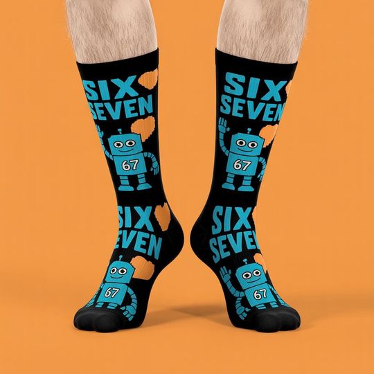Discover Funny 67 Six Seven Meme Sock, 6-7 Brainrot Sock, Funny Retro Graphic Sock, Cool Gamer Style Sock, Playful Gift, Christmas Socks Funny Gift