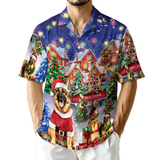 Discover German Shepherd Merry Xmas Unisex Hawaiian Shirt, Dog Holiday Aloha Shirt for Men & Women