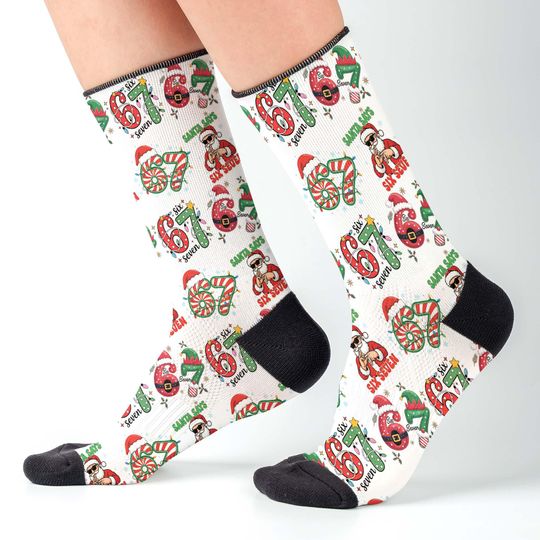 Discover Trending 67 Six Seven Socks, Funny Christmas Sock Gift, Trendy Viral Black 67 Socks, Minimal Streetwear Style, Unique Christmas Gift Idea