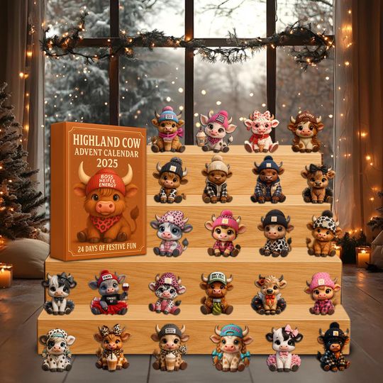Discover Highland Cow Advent Calendar 2025, Cute Mini Cow Figurines, 24-Day Christmas Countdown Gift