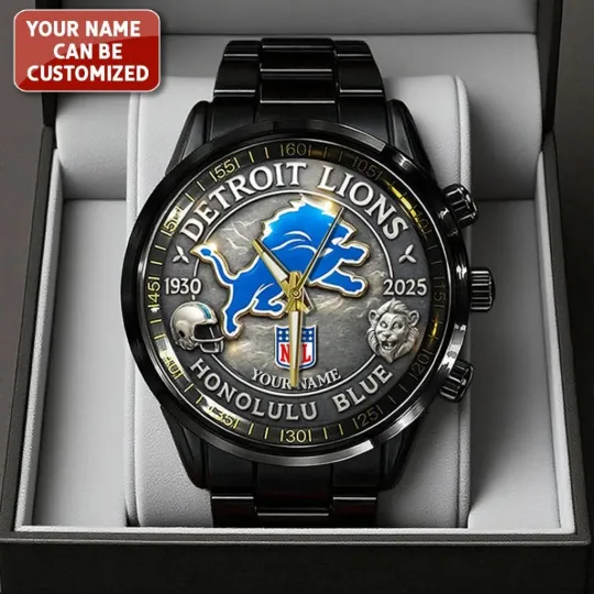 Discover Personalized Detroit Lions 95th Anniversary 2025 Black Stainless Steel Watch