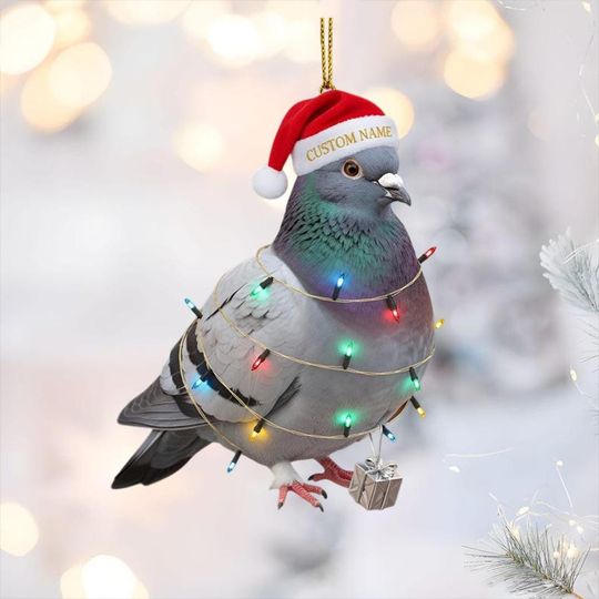 Personalized Pigeon Christmas Ornament 2025, Custom Name 2D Flat Acrylic Xmas Tree Decor, Unique Holiday Gift for Pigeon & Bird Lovers