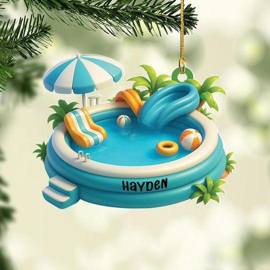 Discover Personalized Swimming Pool Ornament  2D Flat Ornament, Christmas Decoration, Funny Summer Pool Holiday Gift for Swimmers