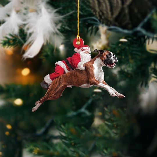 Discover Santa Riding Boxer Dog Ornament  Realistic Dog Christmas Tree Decoration, Funny Santa Claus Pet Lover Gift, Boxer Dog Lover