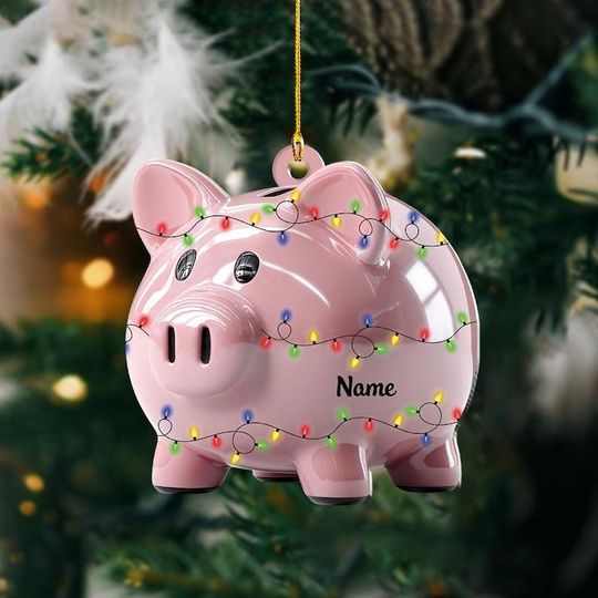 Discover Personalized Piggy Bank Christmas Ornament, Piggy Bank Ornament, Nursery Room Ornament Decor, Money Saving Ornament Xmas Gift