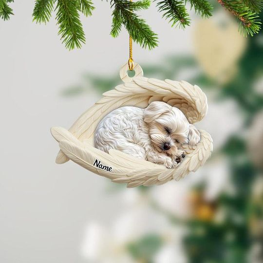 Discover Personalized Maltese Dog Sleeping Angel Wings Ornament, Dog Christmas Ornament, Dog Car Ornament, Gift For Pet Lover